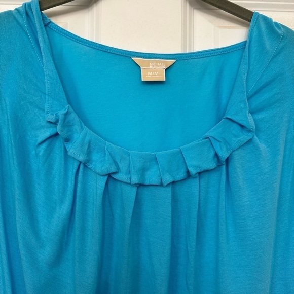 Michael Michael Kors ruffle top medium cap‎ sleeve lightweight light aqua - Picture 3 of 4